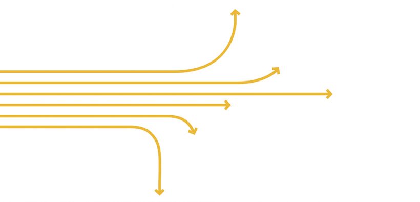 Image of yellow arrows going from left to right against a white background for The Future of Asia Forces of Change and Potential Surprises Supplementary Report blog post
