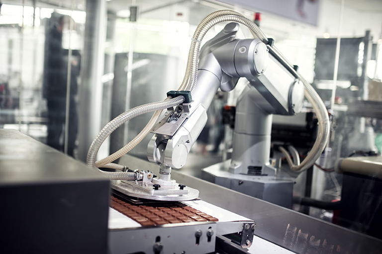 Image of automated factory producing chocolate